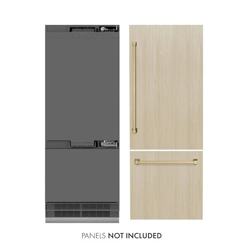ZLINE 30" Panel Ready Built-In Bottom Freezer Refrigerator,Water Dispenser, Ice Maker,Graphite Gray, Champagne Bronze GRBIVZ-30-CB by Farmhouse Kitchen and Bath