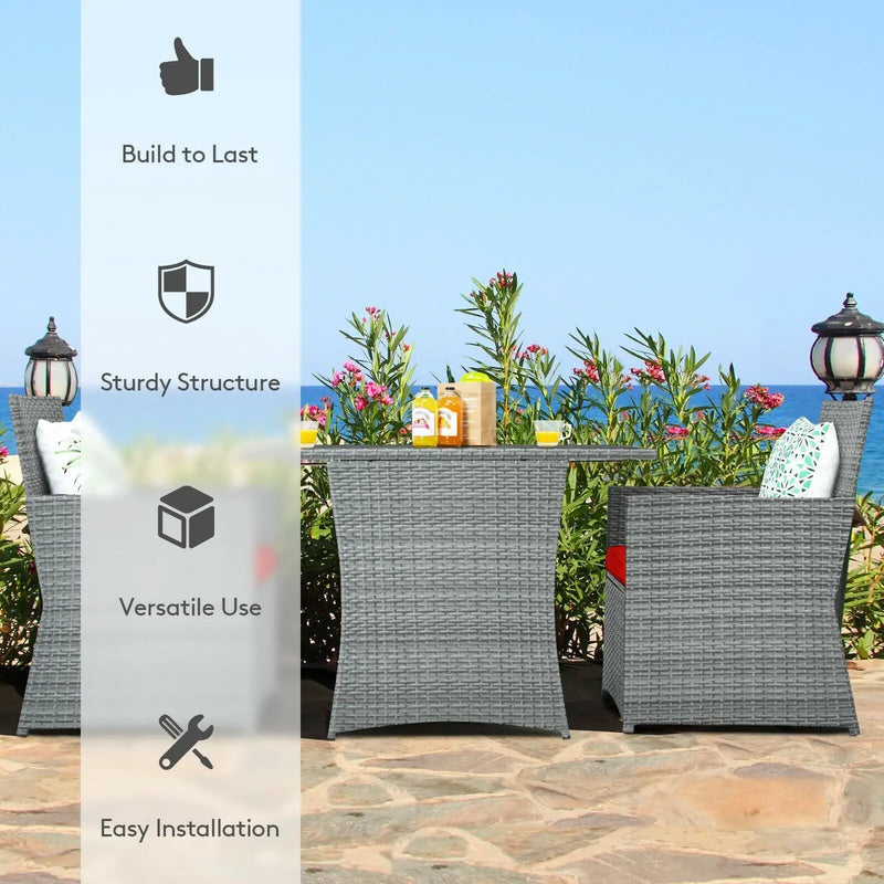 3 Pieces Patio Rattan Furniture Set with Cushioned Armrest Sofa by DirectDeals