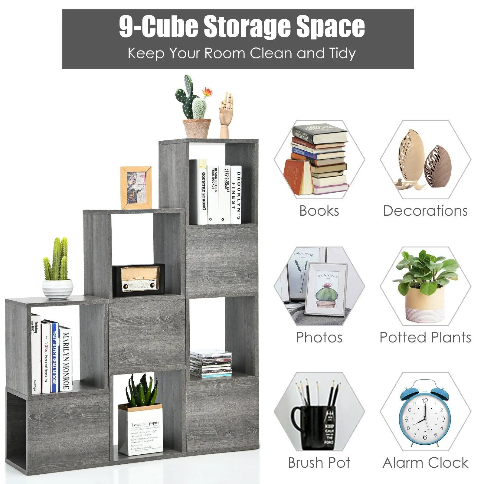 Freestanding Display Shelf for Living Room-Gray by DirectDeals