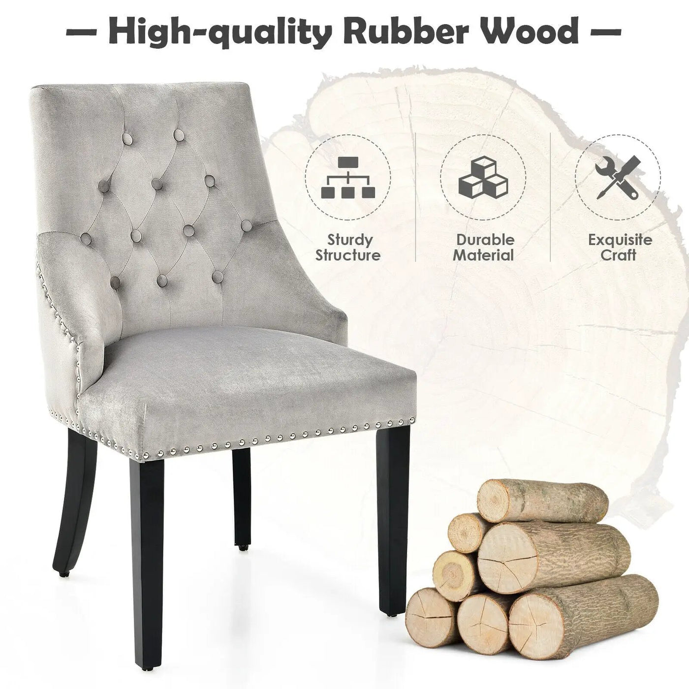 Modern Upholstered Button-Tufted Dining Chair with Naild Trim by DirectDeals