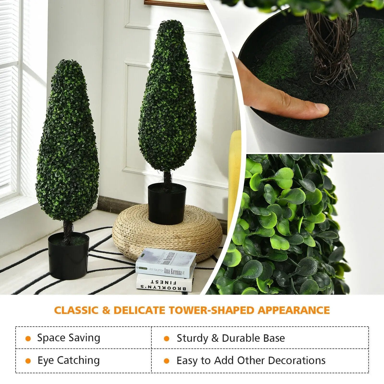 2 Pack 3 Feet Artificial Tower UV Resistant Indoor Outdoor Topiary Tree by DirectDeals