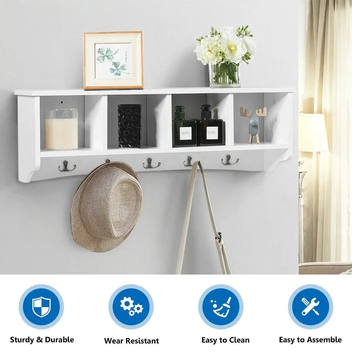 Wall-Mounted Storage Cabinet Hanging Entryway Shelf Coat Rack, photo 5 of 9
