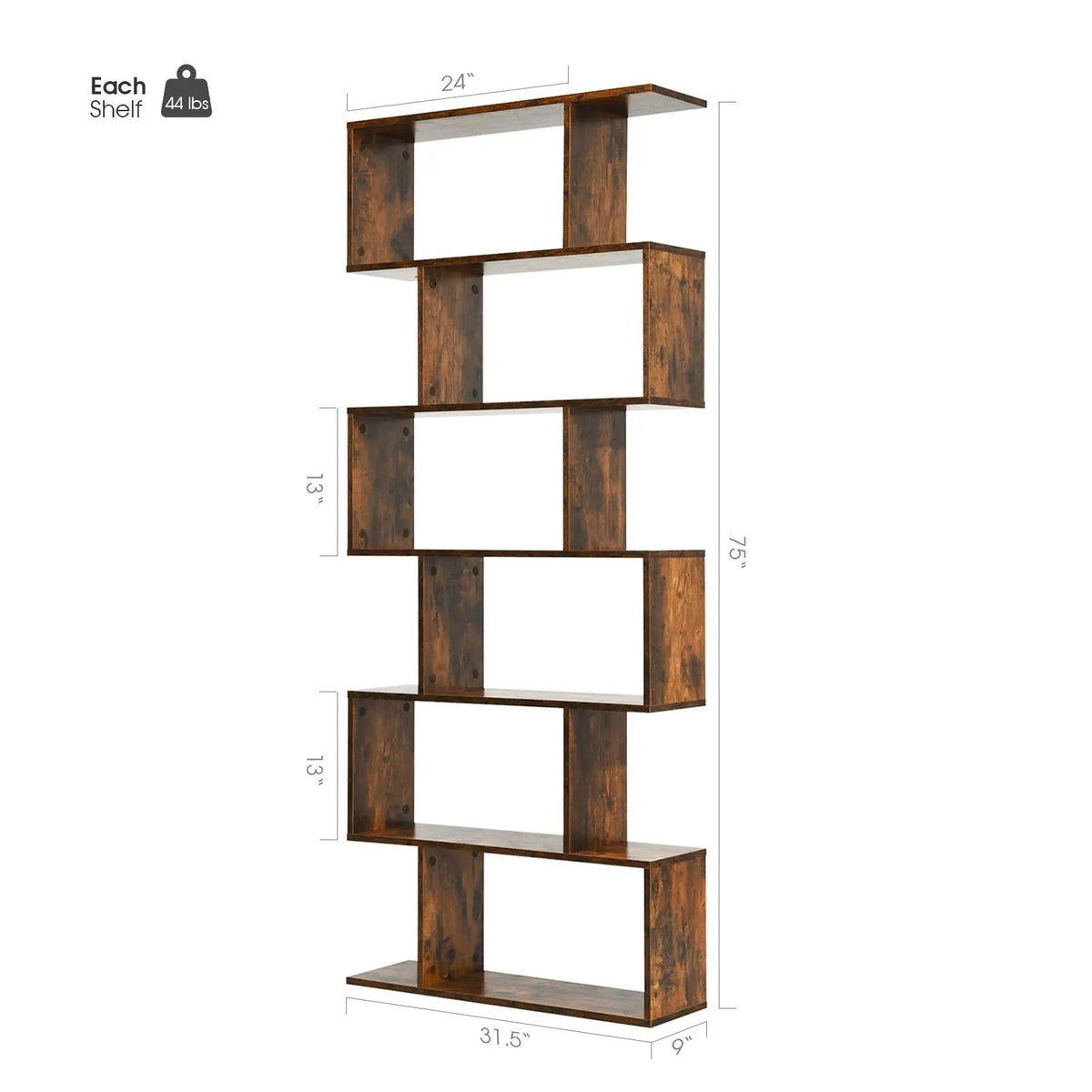 6 Tier S-Shaped Bookshelf Storage Display Bookcase Decor Z-Shelf, photo 5 of 10