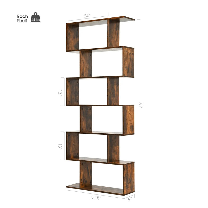 6 Tier S-Shaped Bookshelf Storage Display Bookcase Decor Z-Shelf by DirectDeals
