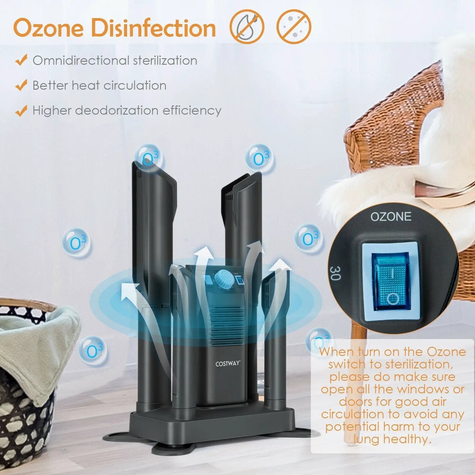 Electric Shoe Boot Dryer 4 Shoes with 180 Mins Timer Ozone Disinfection by DirectDeals