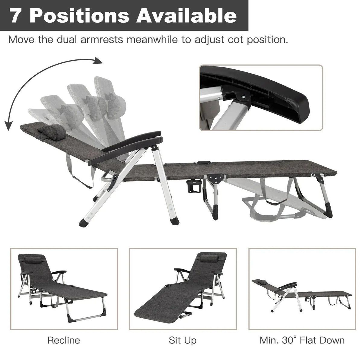 Beach Folding Chaise Lounge Recliner with 7 Adjustable Position, photo 18 of 24