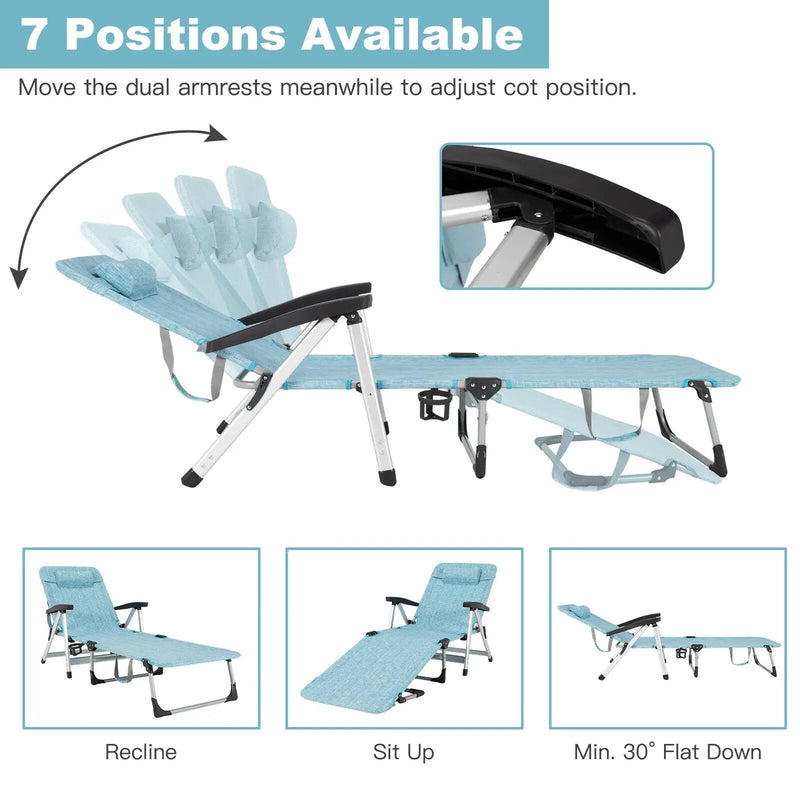 Beach Folding Chaise Lounge Recliner with 7 Adjustable Position by DirectDeals