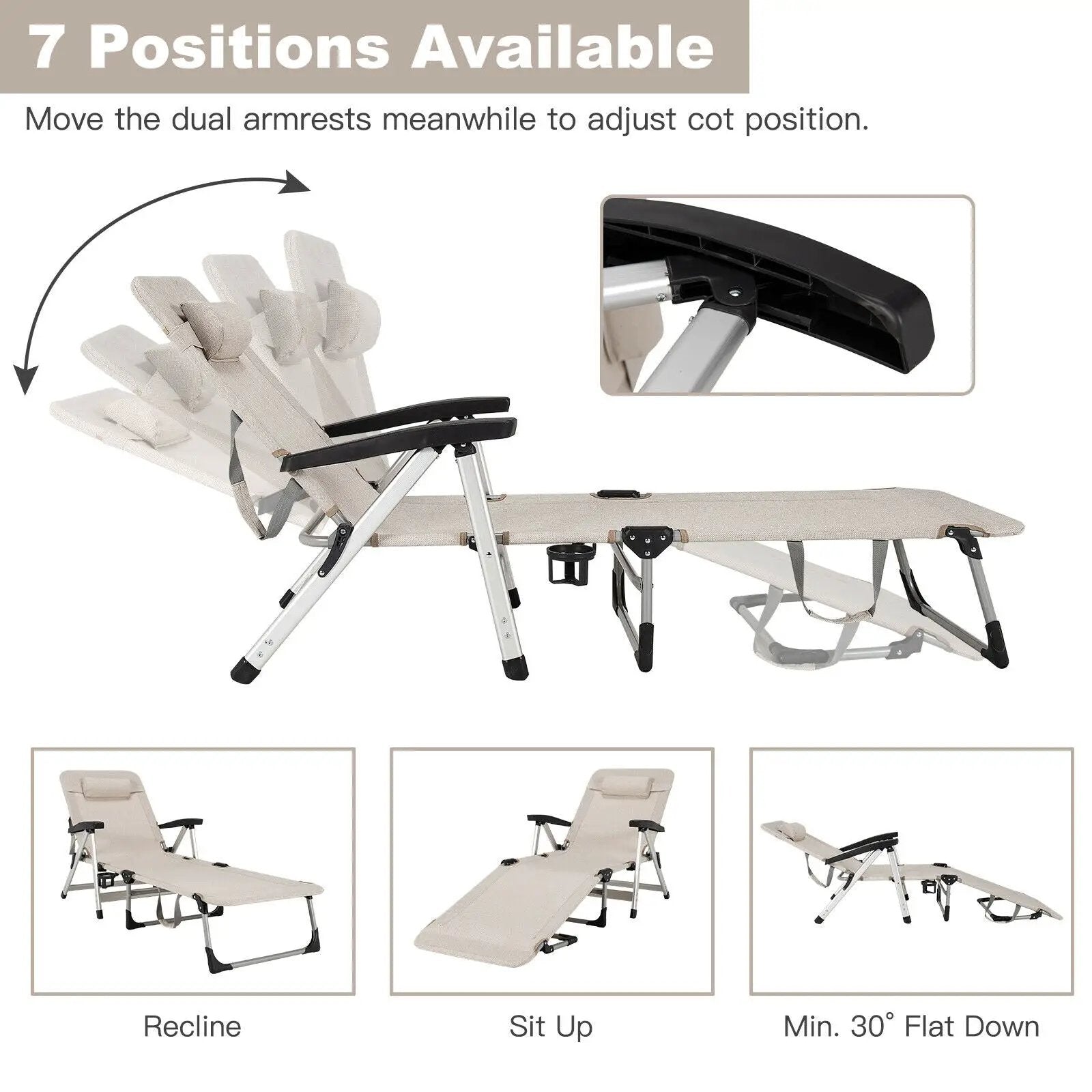Beach Folding Chaise Lounge Recliner with 7 Adjustable Position by DirectDeals