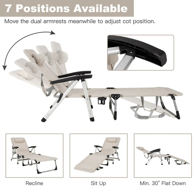 Beach Folding Chaise Lounge Recliner with 7 Adjustable Position by DirectDeals