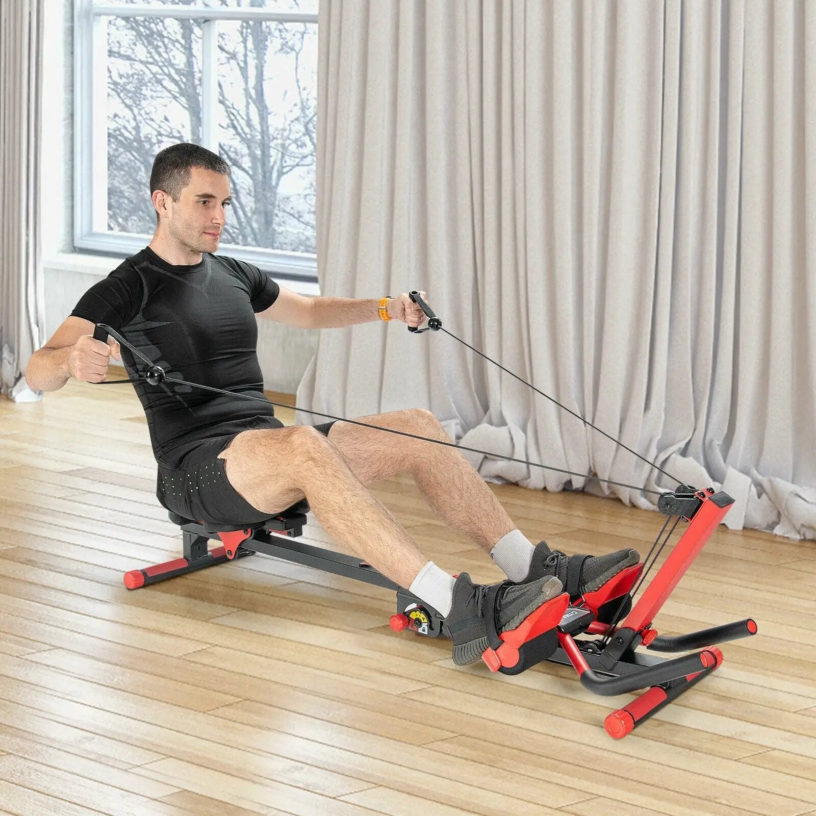 4-in-1 Folding Rowing Machine with Control Panel for Home Gym by DirectDeals