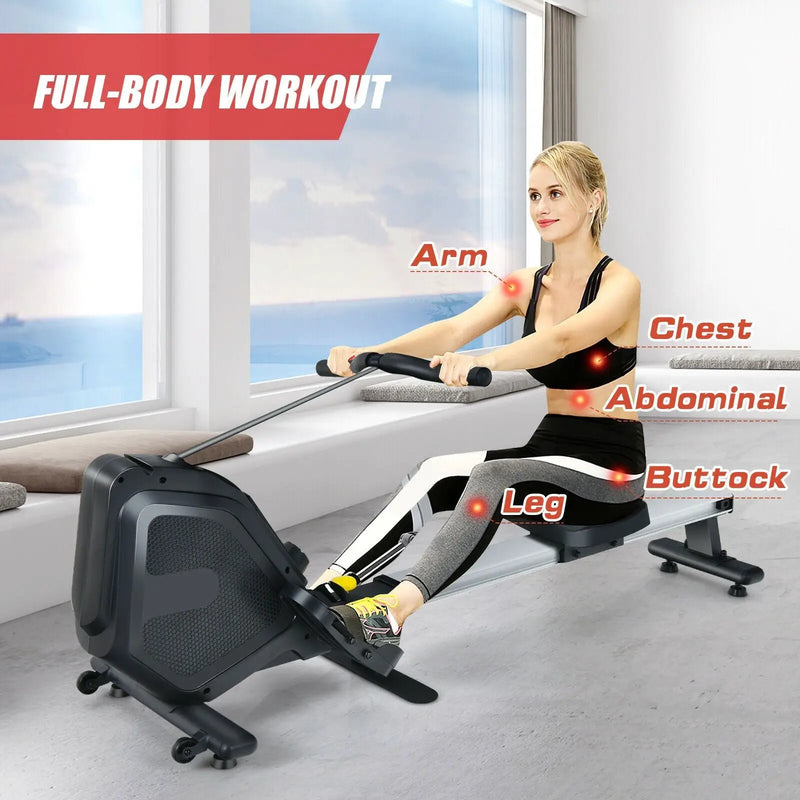 Folding Magnetic Rowing Machine with Monitor Aluminum Rail 8 Adjustable Resistance by DirectDeals