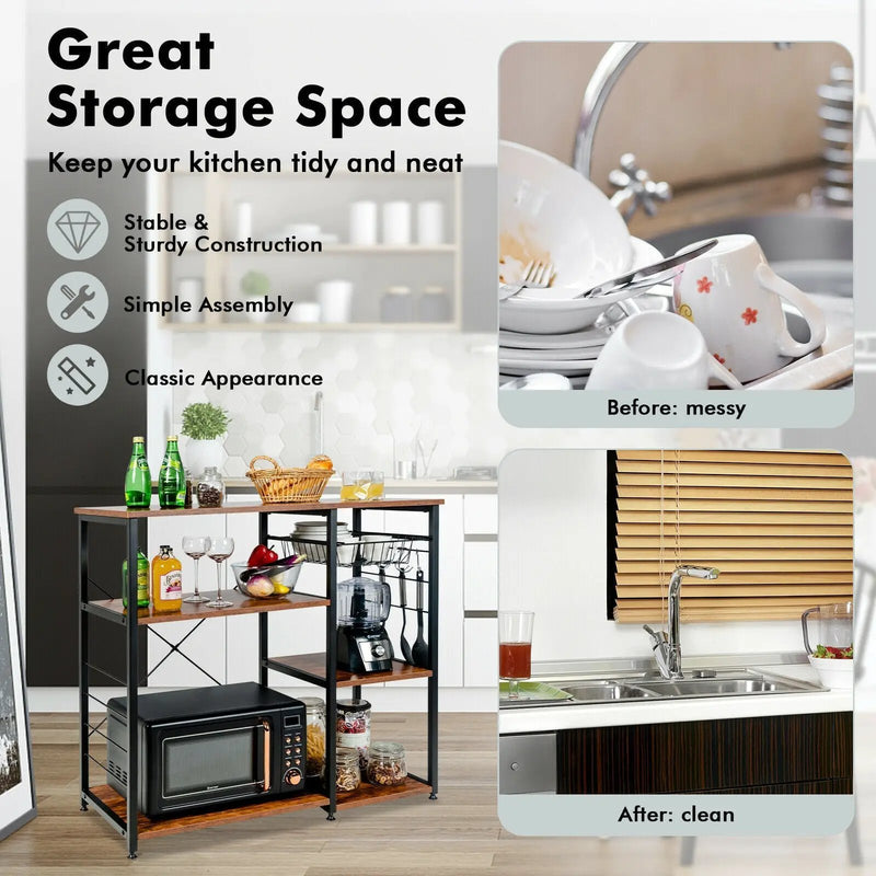 Industrial Kitchen Baker's Rack Microwave Shelf with 6 Hooks by DirectDeals