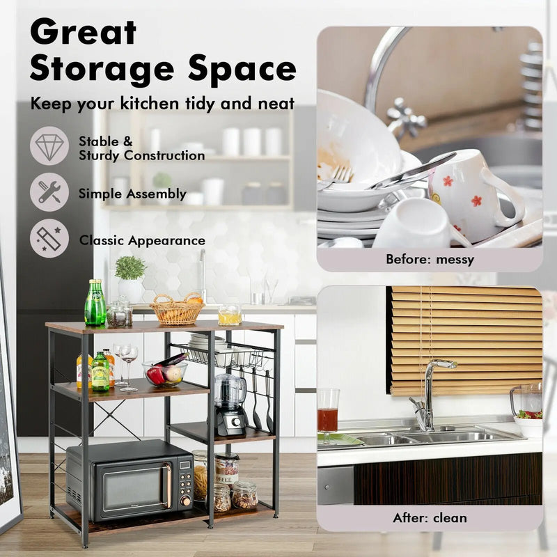 Industrial Kitchen Baker's Rack Microwave Shelf with 6 Hooks by DirectDeals