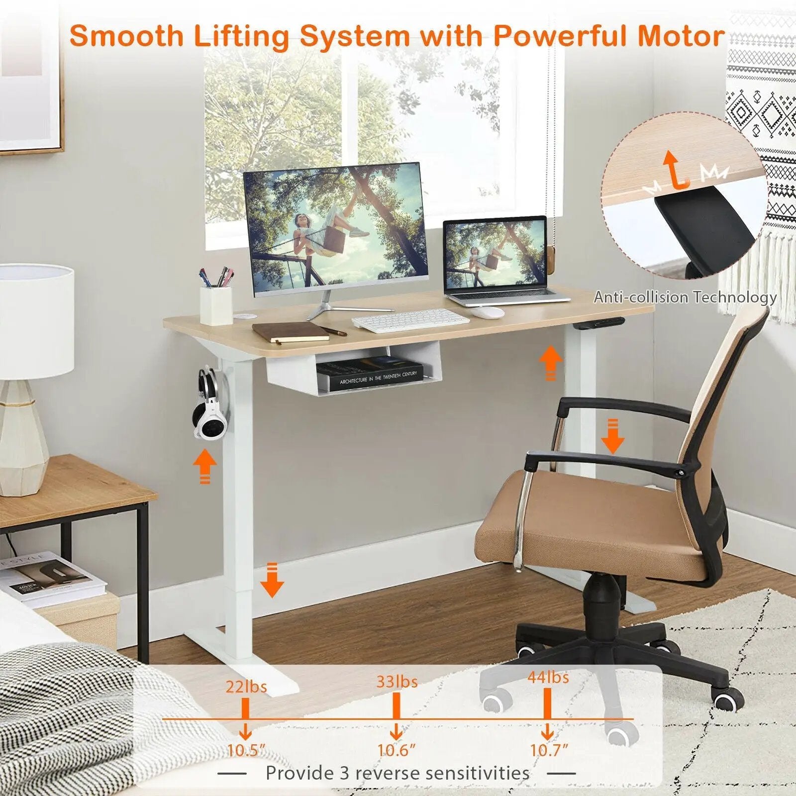 48-Inch Electric Standing Adjustable Desk with Control Panel and USB Port-Natural by DirectDeals