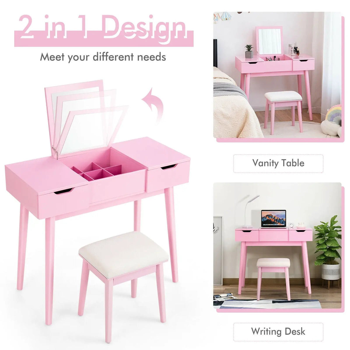 Makeup Vanity Table Set with Flip Top Mirror and 2 Drawers, photo 5 of 9