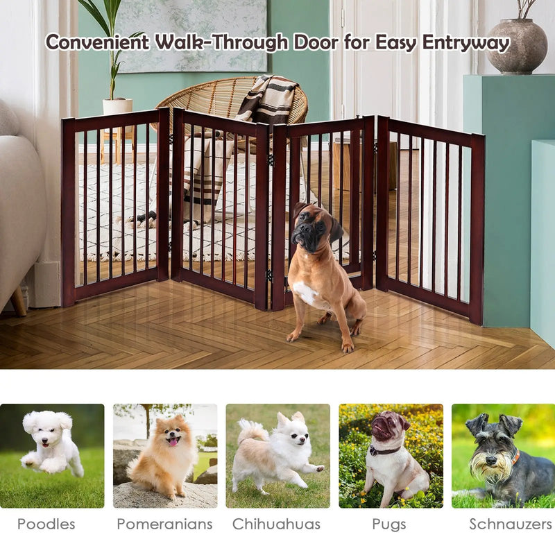30 Inch Tall 4-Panel Freestanding Pet Gate Wooden Dog Fence by DirectDeals