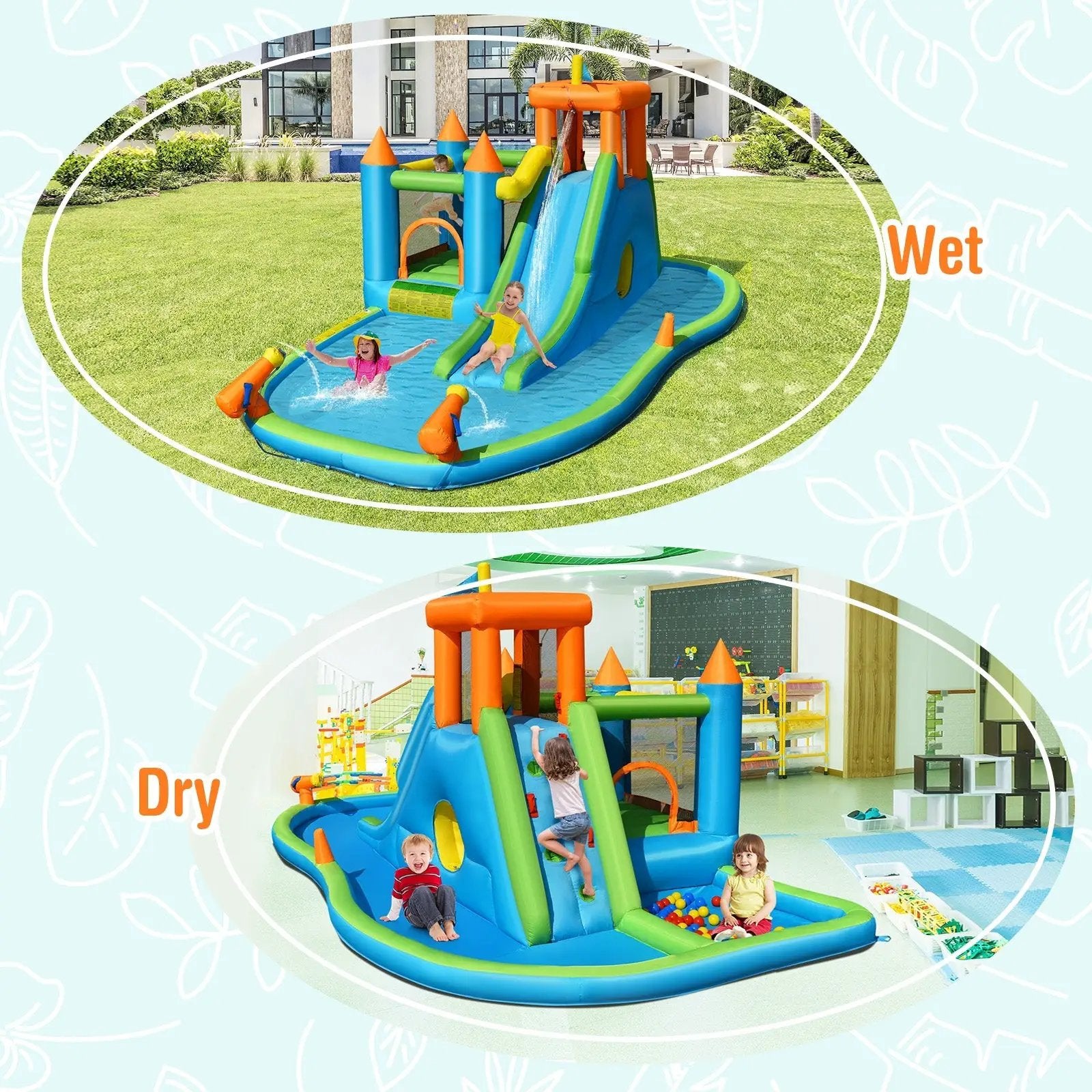 Inflatable Water Slide with Bounce House and Splash Pool without Blower for Kids by DirectDeals