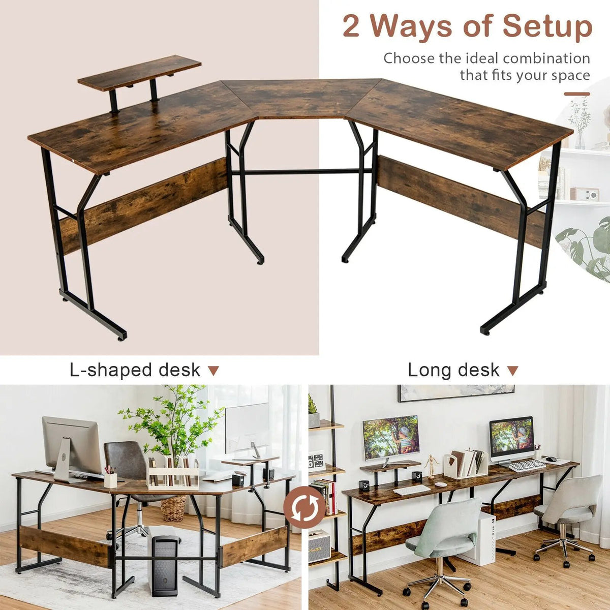 88.5 Inch L Shaped Reversible Computer Desk Table with Monitor Stand, photo 5 of 24