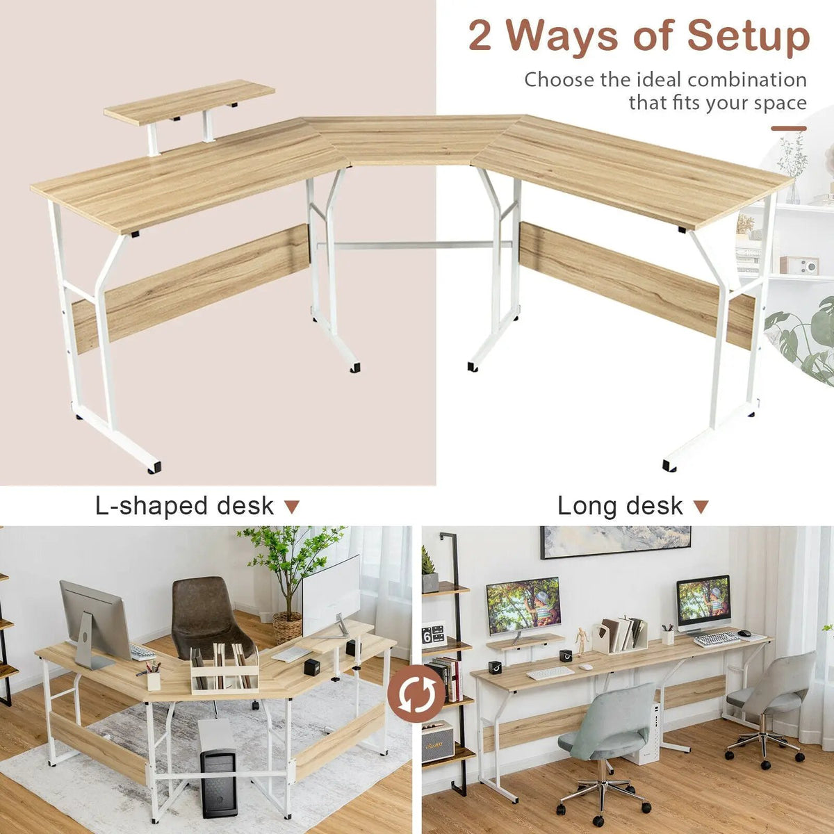 88.5 Inch L Shaped Reversible Computer Desk Table with Monitor Stand, photo 6 of 24