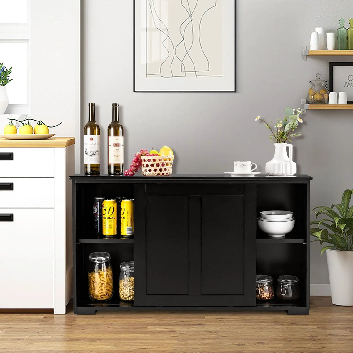Kitchen Storage Cabinet with Wood Sliding Door, photo 2 of 11
