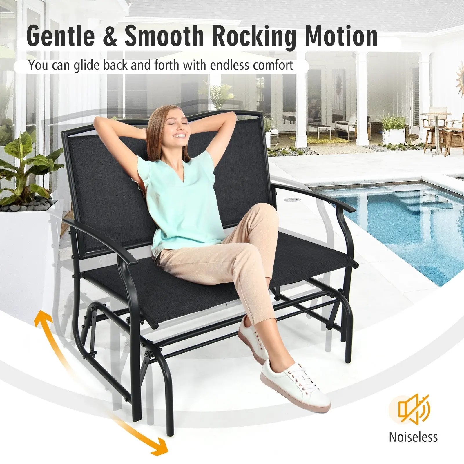 Iron Patio Rocking Chair for Outdoor Backyard and Lawn by DirectDeals