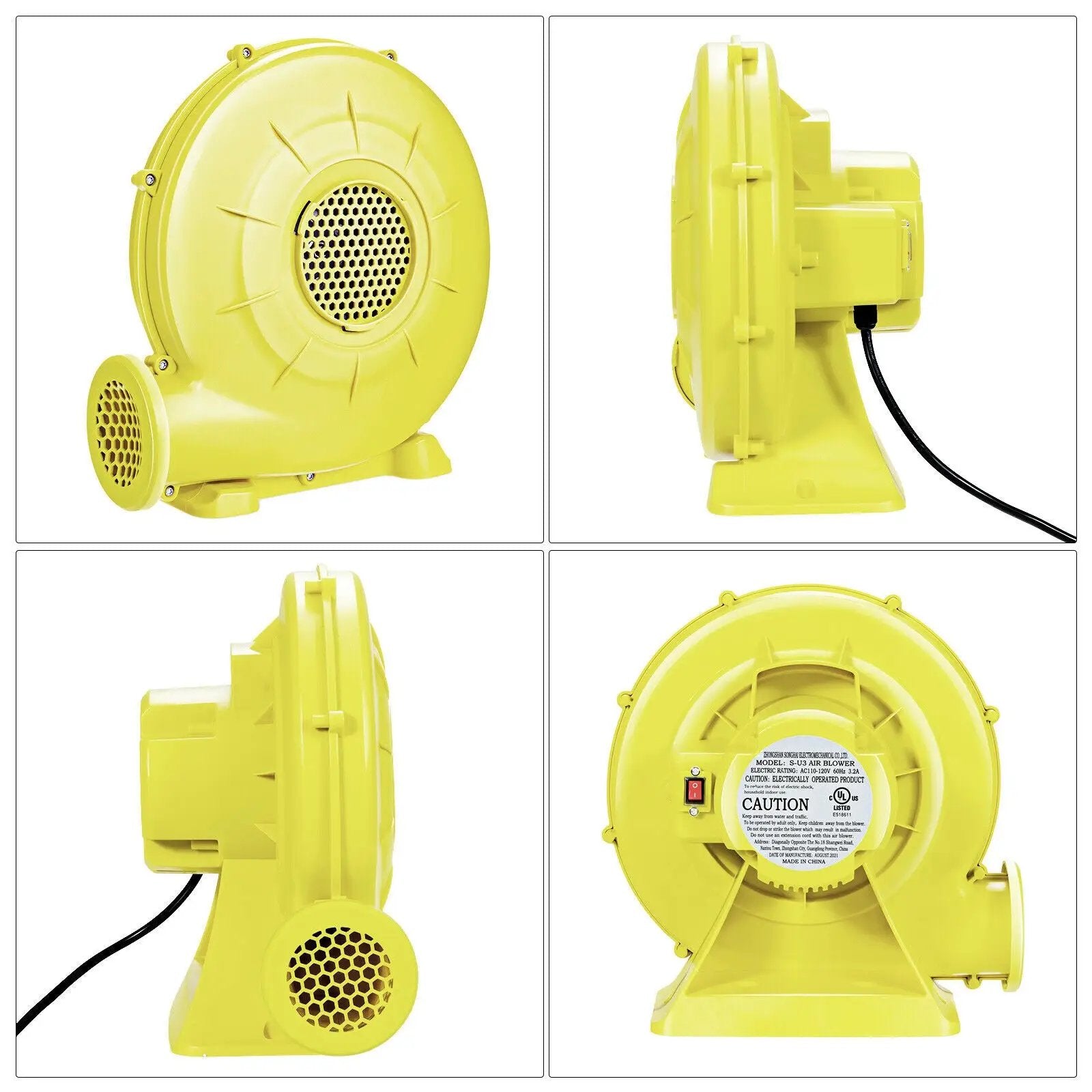 350 Watt 0.5 HP Air Blower Pump Fan for Inflatable Bounce House and Bouncy Castle-Yellow by DirectDeals
