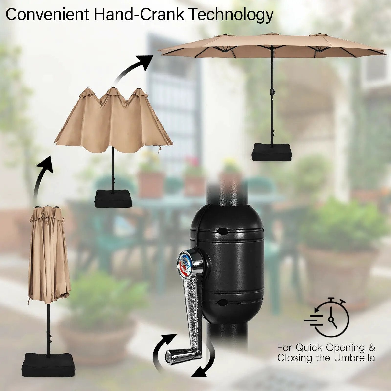 15 Feet Double-Sided Twin Patio Umbrella with Crank and Base by DirectDeals