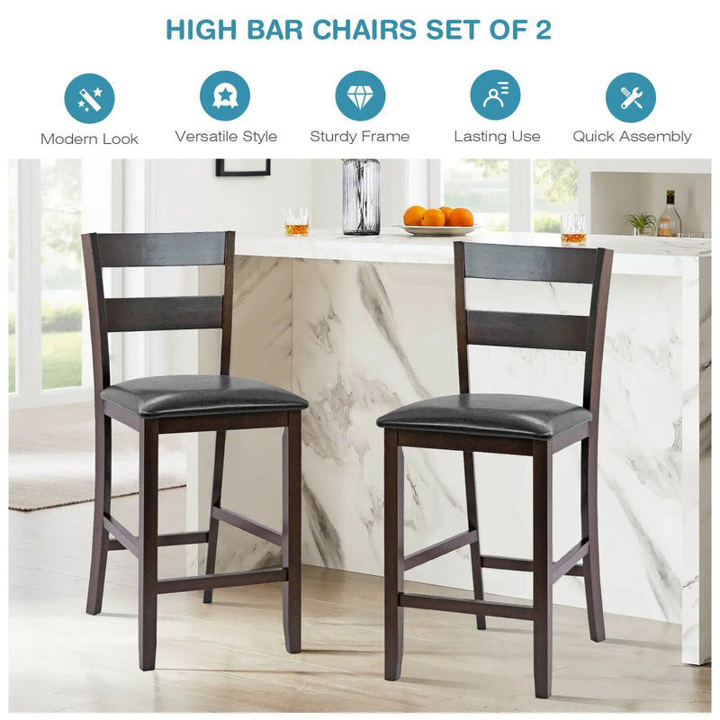 2-Pieces Upholstered Bar Stools Counter Height Chairs with PU Leather Cover by DirectDeals