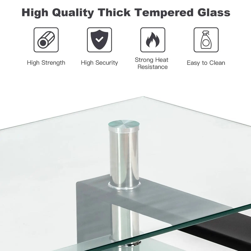Rectangle Glass Coffee Table with Metal Legs for Living Room by DirectDeals