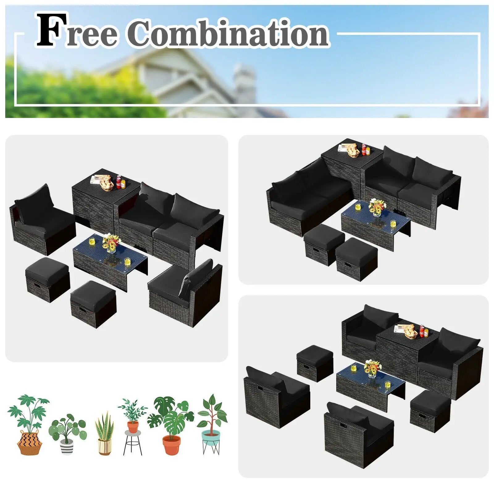 8 Pieces Patio Rattan Storage Table Furniture Set by DirectDeals