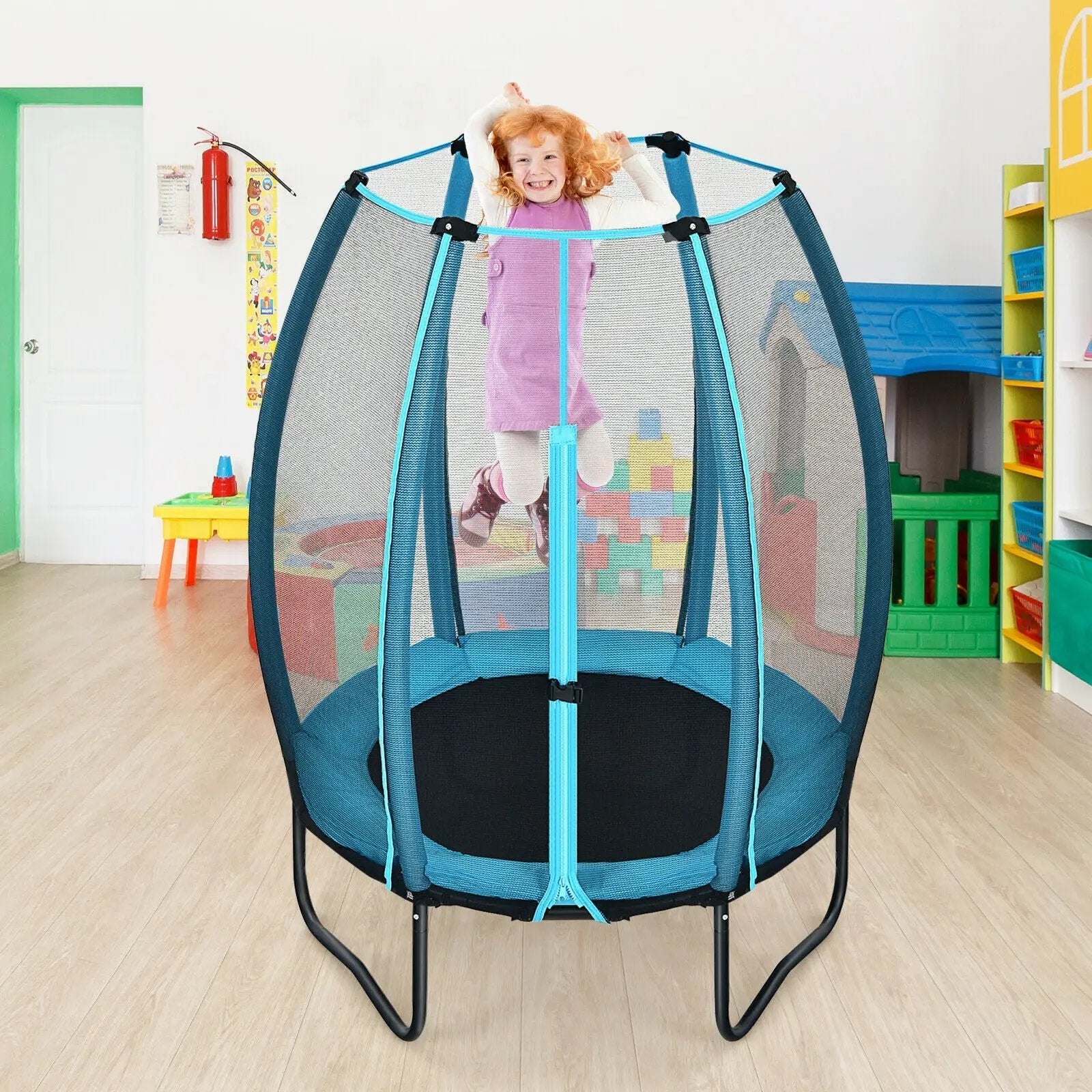 4 Feet Kids Trampoline Recreational Bounce Jumper with Enclosure Net-Blue by DirectDeals