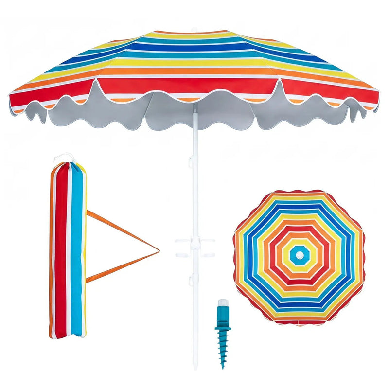 Beach Umbrella 6.5 FT with UPF 50+ Sun Protection & Sand Anchor by DirectDeals
