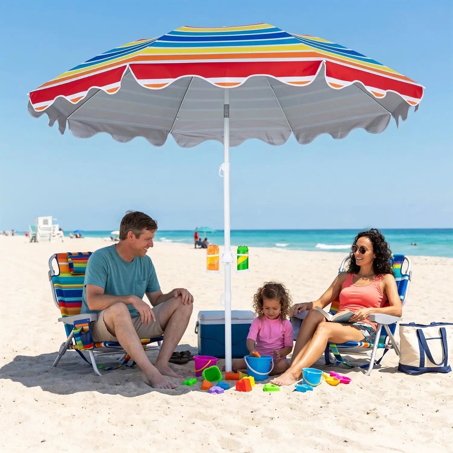 Beach Umbrella 6.5 FT with UPF 50+ Sun Protection & Sand Anchor by DirectDeals