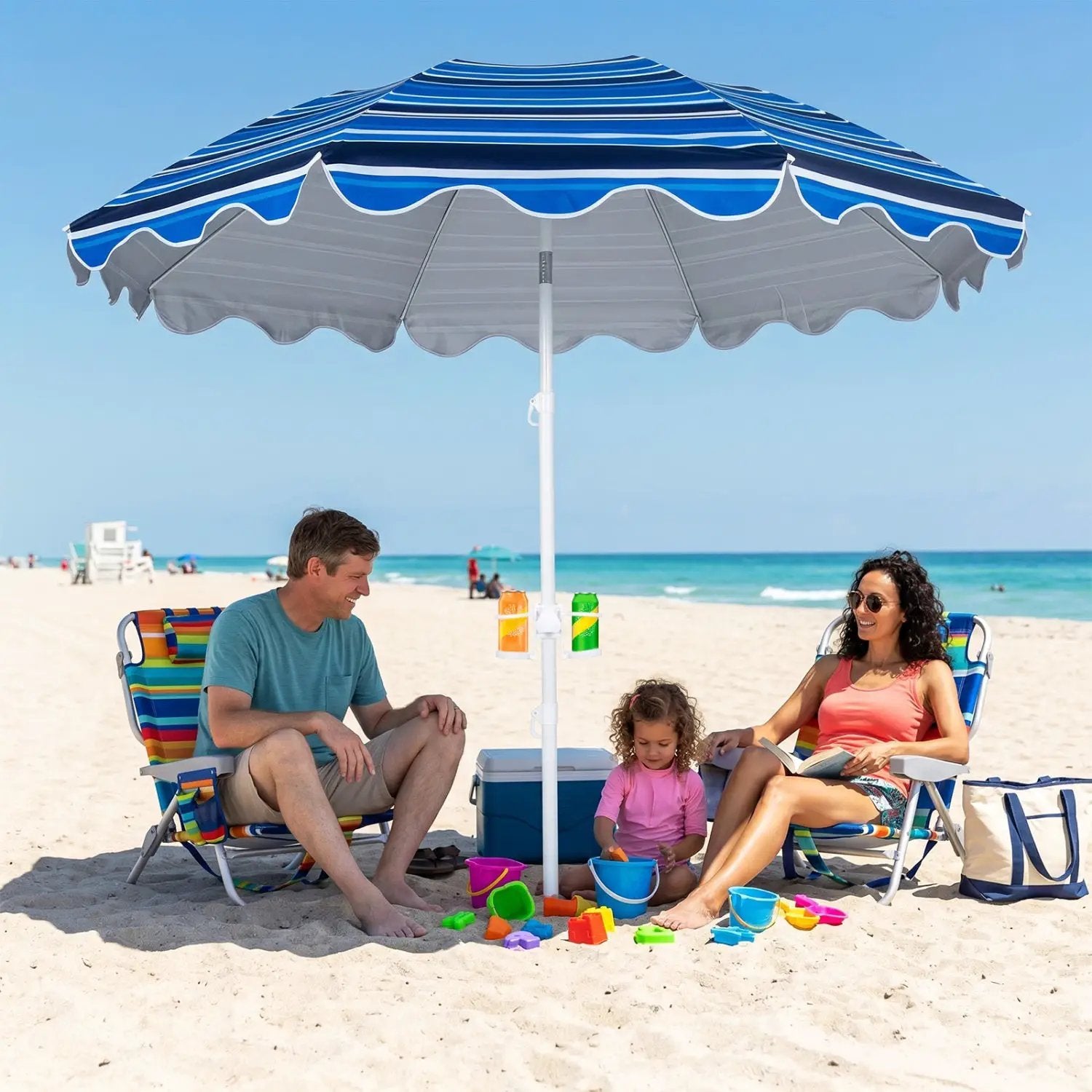Beach Umbrella 6.5 FT with UPF 50+ Sun Protection & Sand Anchor by DirectDeals