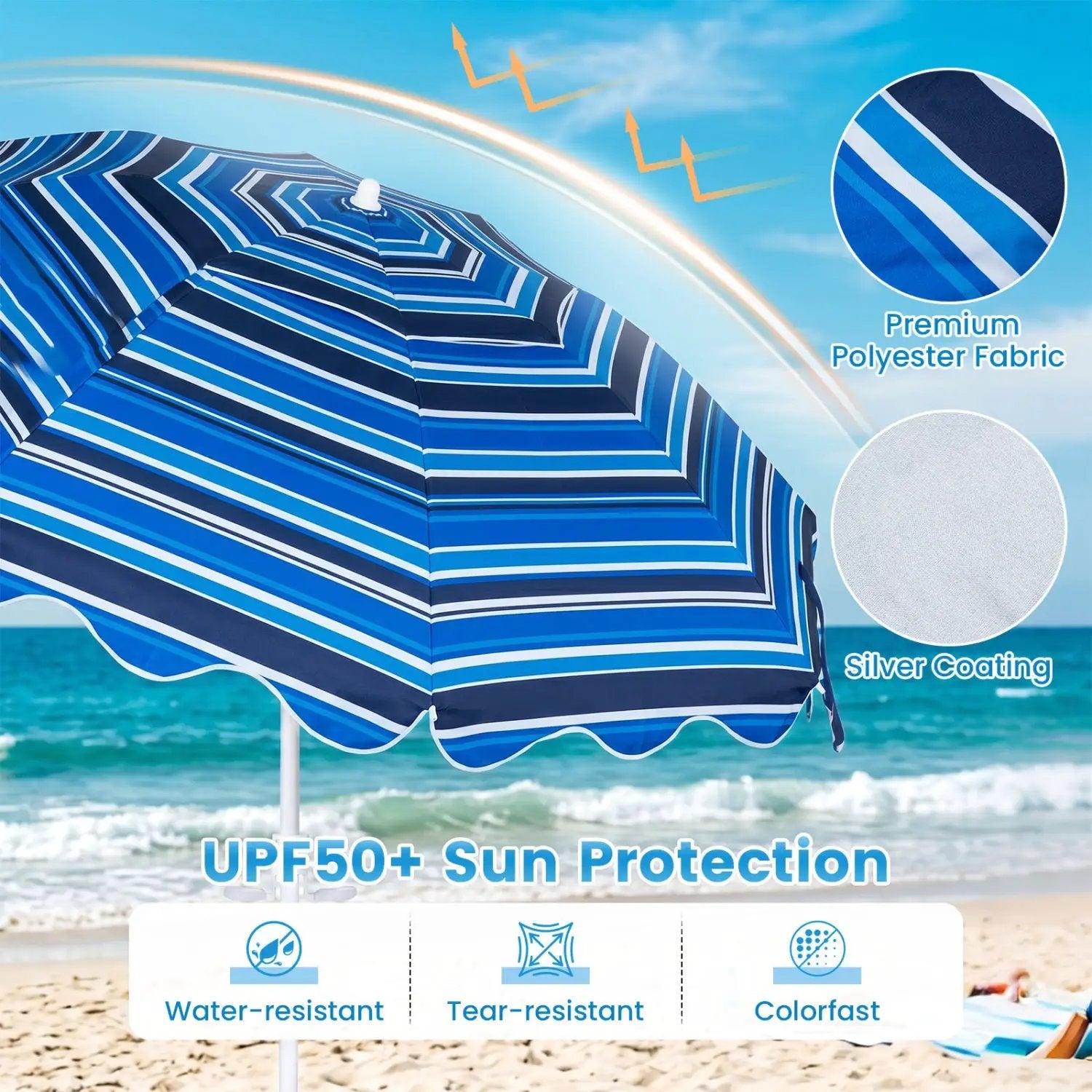 Beach Umbrella 6.5 FT with UPF 50+ Sun Protection & Sand Anchor by DirectDeals