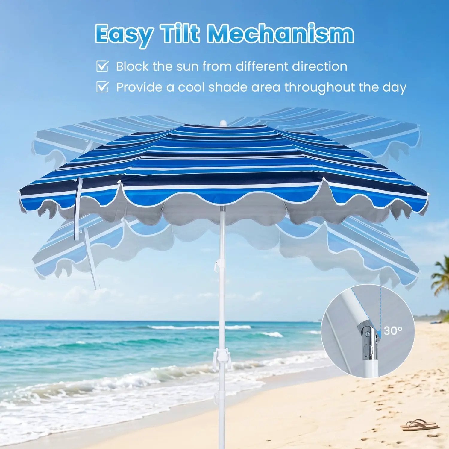 Beach Umbrella 6.5 FT with UPF 50+ Sun Protection & Sand Anchor by DirectDeals