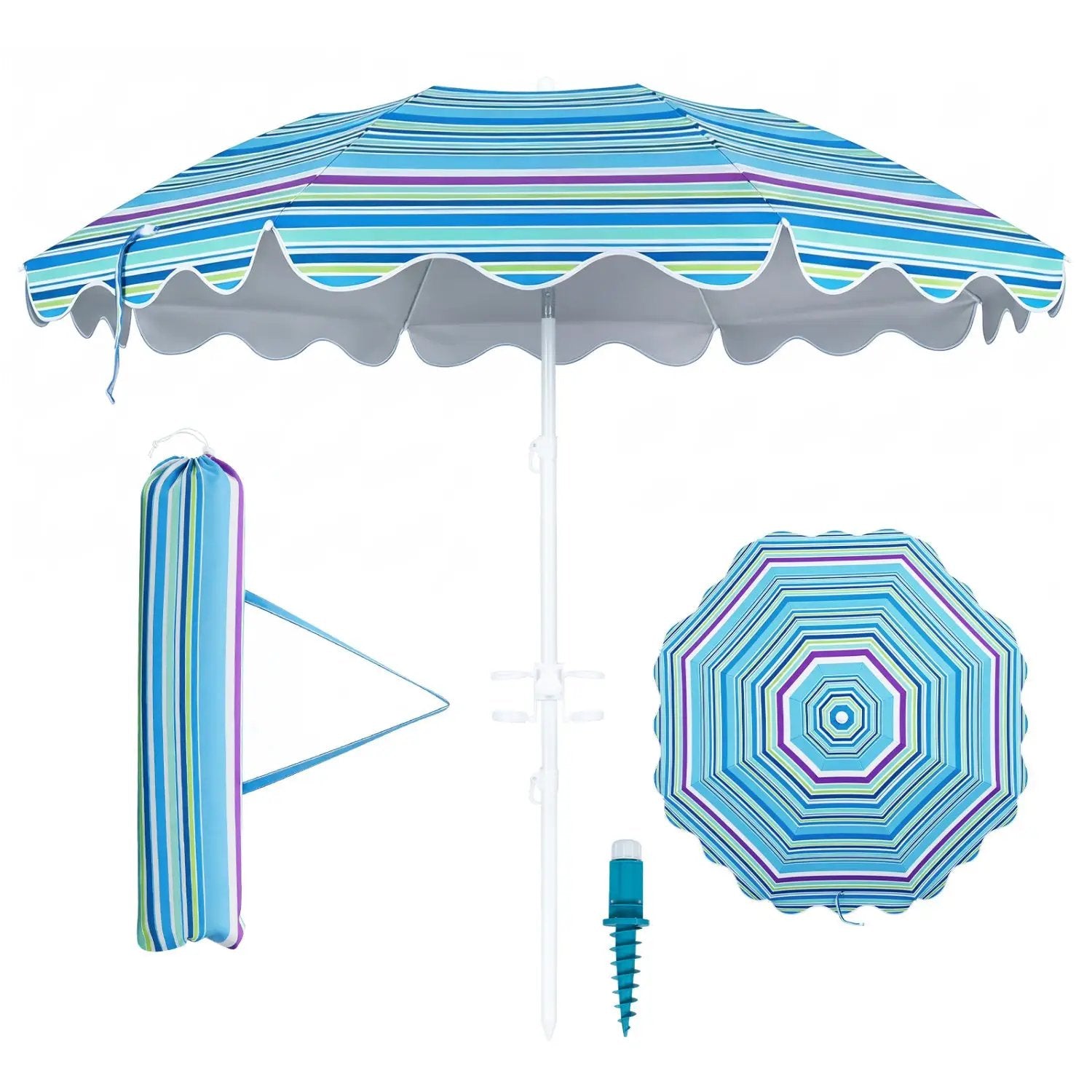 Beach Umbrella 6.5 FT with UPF 50+ Sun Protection & Sand Anchor by DirectDeals