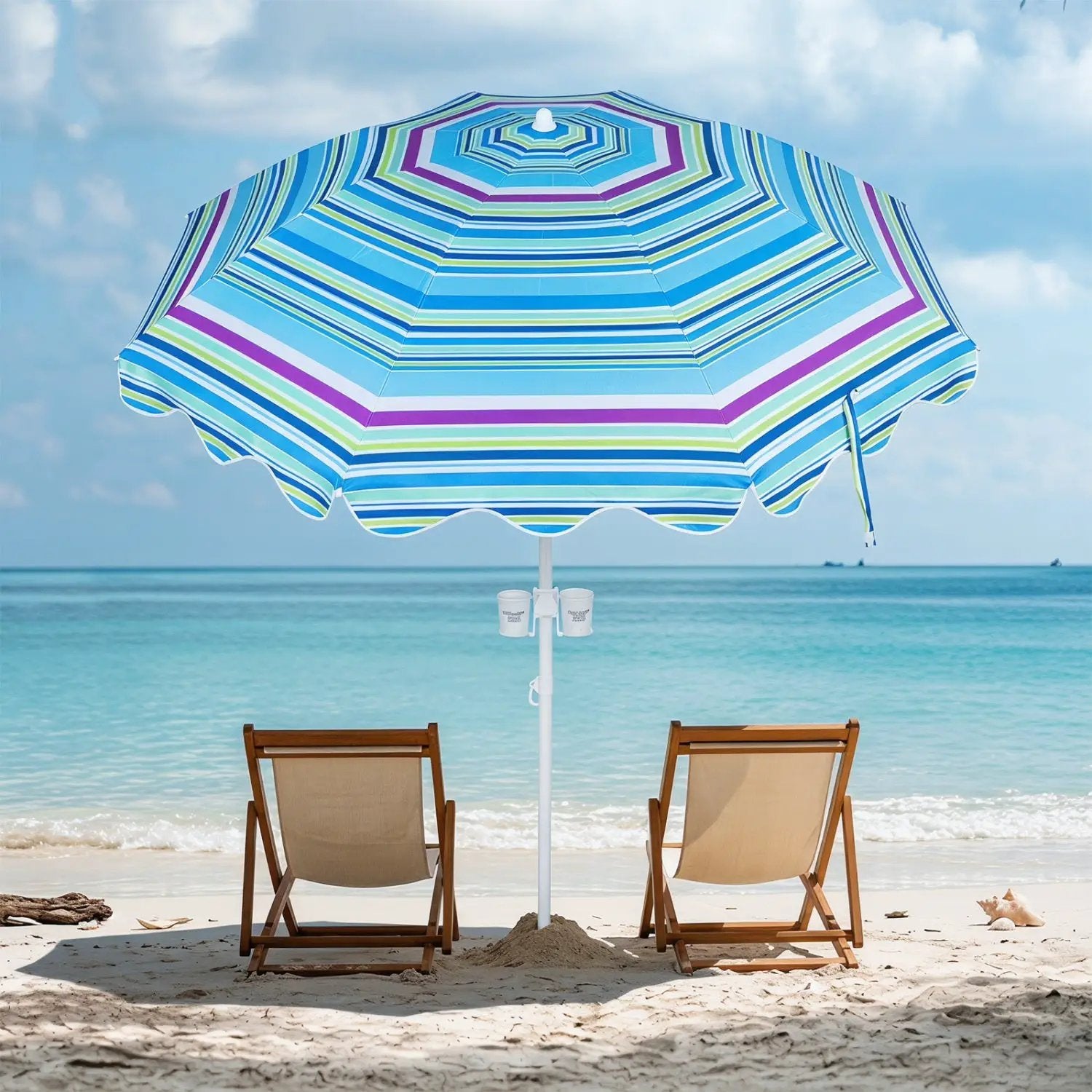 Beach Umbrella 6.5 FT with UPF 50+ Sun Protection & Sand Anchor by DirectDeals