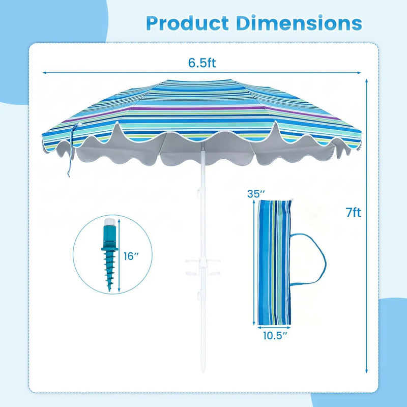 Beach Umbrella 6.5 FT with UPF 50+ Sun Protection & Sand Anchor by DirectDeals