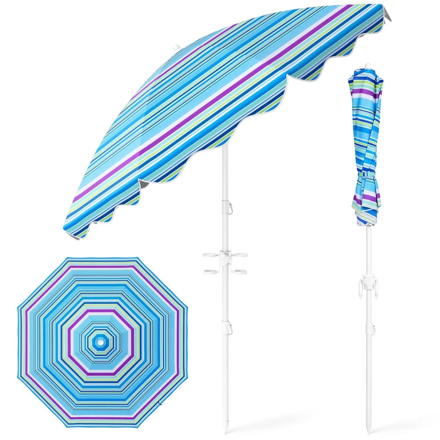 Beach Umbrella 6.5 FT with UPF 50+ and Sand Anchor by DirectDeals