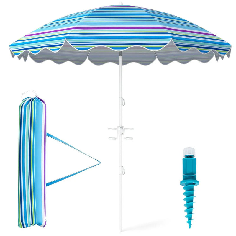 Beach Umbrella 6.5 FT with UPF 50+ and Sand Anchor by DirectDeals