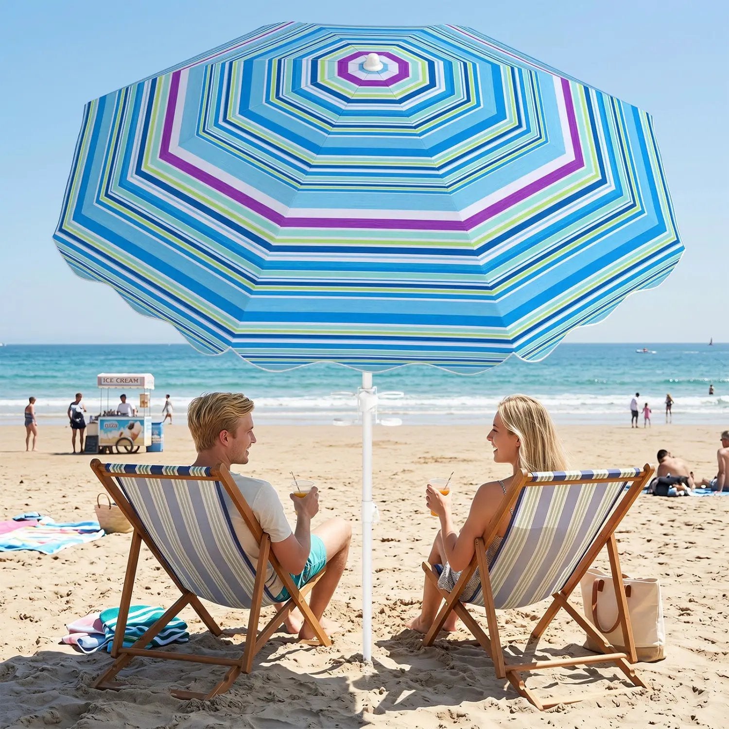 Beach Umbrella 6.5 FT with UPF 50+ and Sand Anchor by DirectDeals