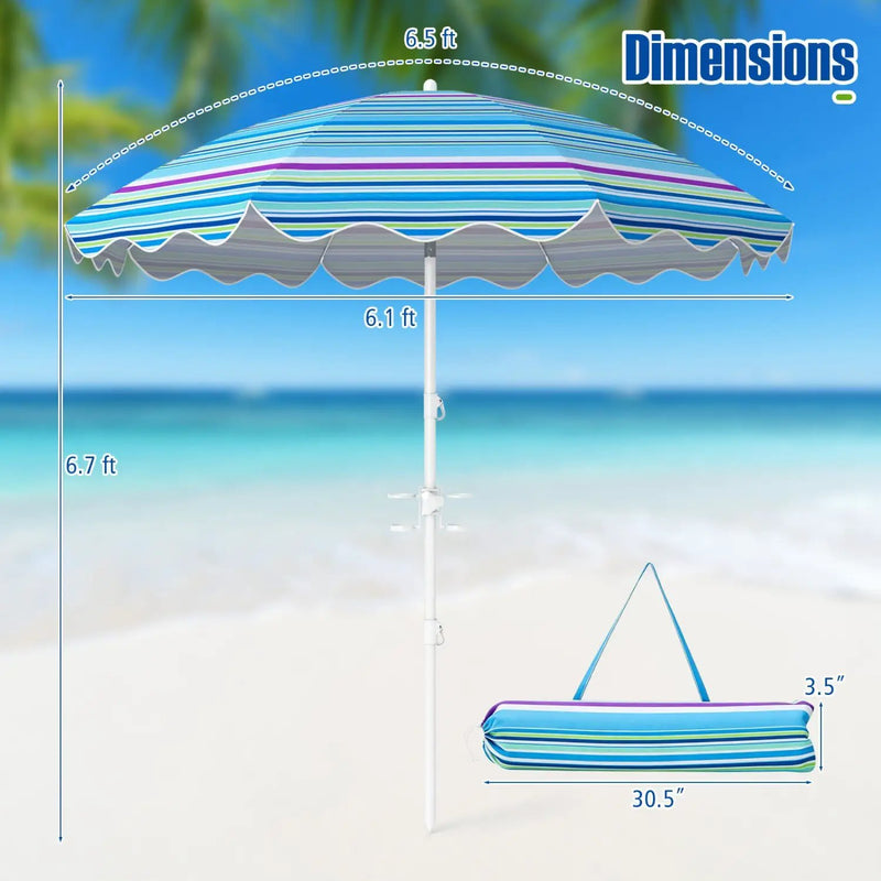 Beach Umbrella 6.5 FT with UPF 50+ and Sand Anchor by DirectDeals