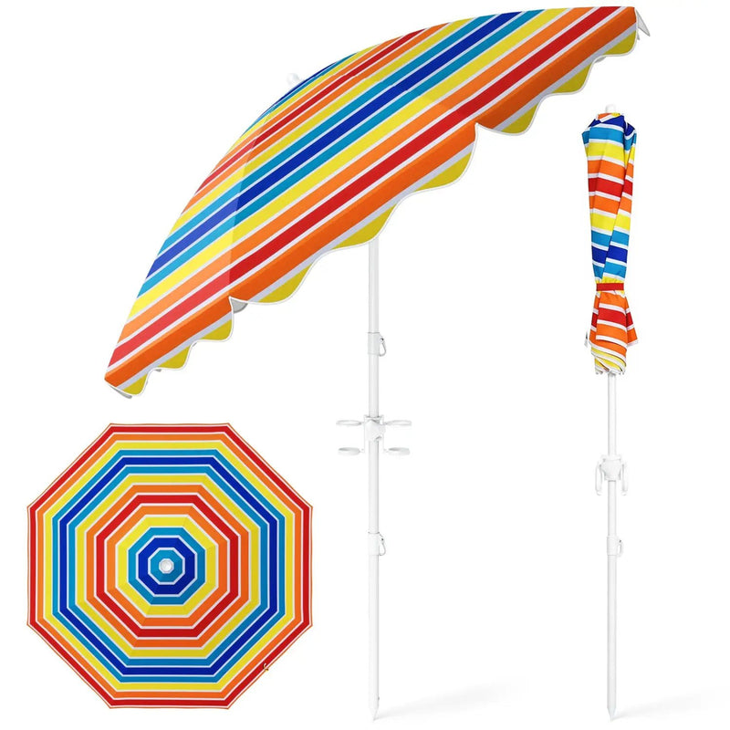 Beach Umbrella 6.5 FT with UPF 50+ and Sand Anchor by DirectDeals
