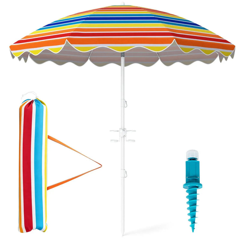 Beach Umbrella 6.5 FT with UPF 50+ and Sand Anchor by DirectDeals