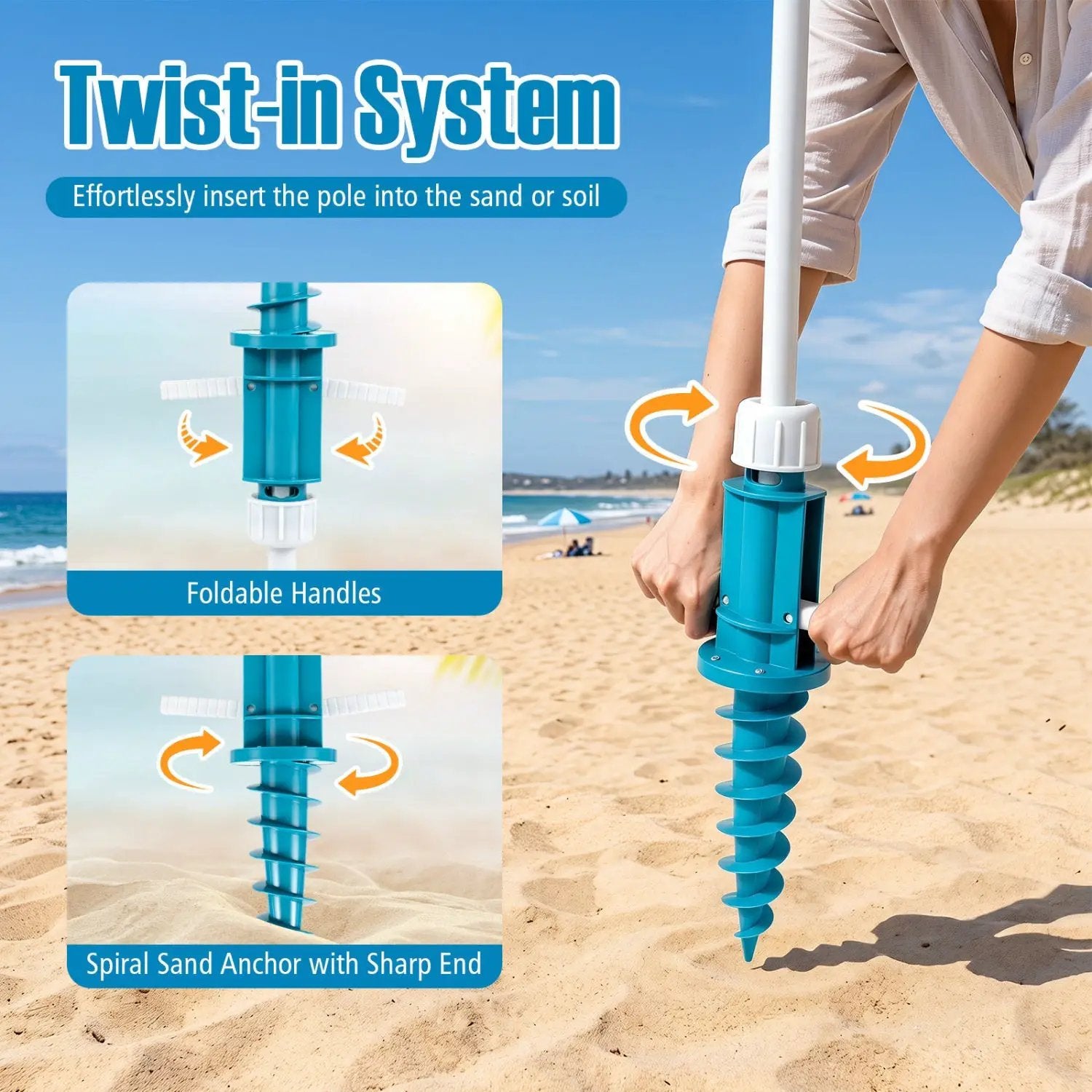 Beach Umbrella 6.5 FT with UPF 50+ and Sand Anchor by DirectDeals