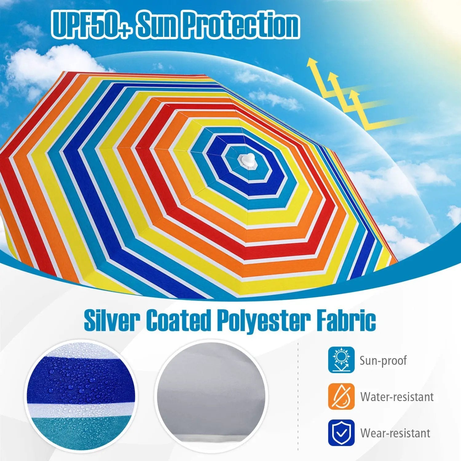 Beach Umbrella 6.5 FT with UPF 50+ and Sand Anchor by DirectDeals