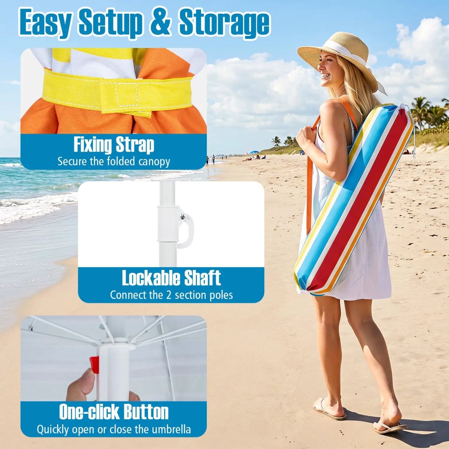 Beach Umbrella 6.5 FT with UPF 50+ and Sand Anchor by DirectDeals