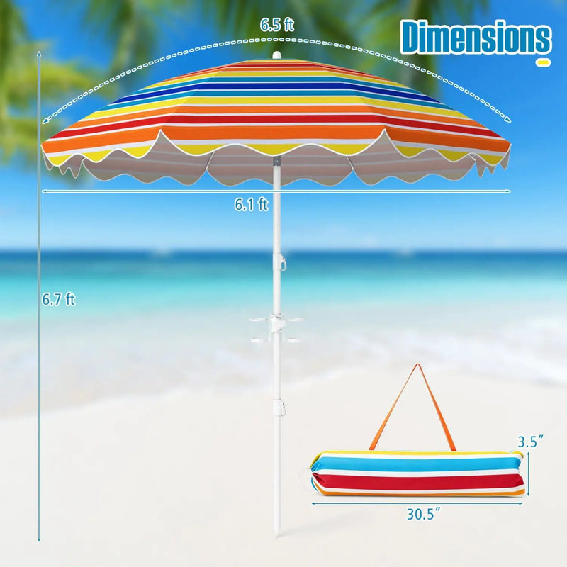 Beach Umbrella 6.5 FT with UPF 50+ and Sand Anchor by DirectDeals