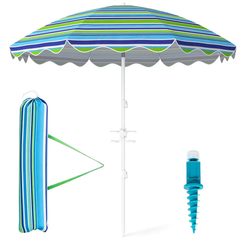 Beach Umbrella 6.5 FT with UPF 50+ and Sand Anchor by DirectDeals